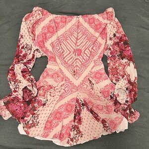 Free People Pink and Red Patterned Dress - XS